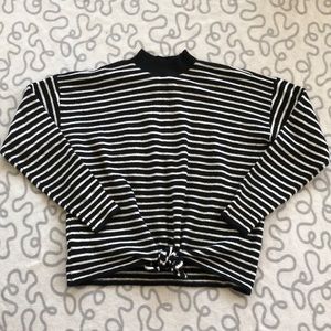 LOFT Striped Mock Neck Tie Front Sweater
